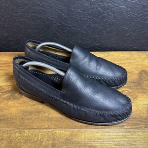 Tauer & Johnson Mens Black Leather Moc Toe Loafers Slip On Dress Shoes 10.5 D